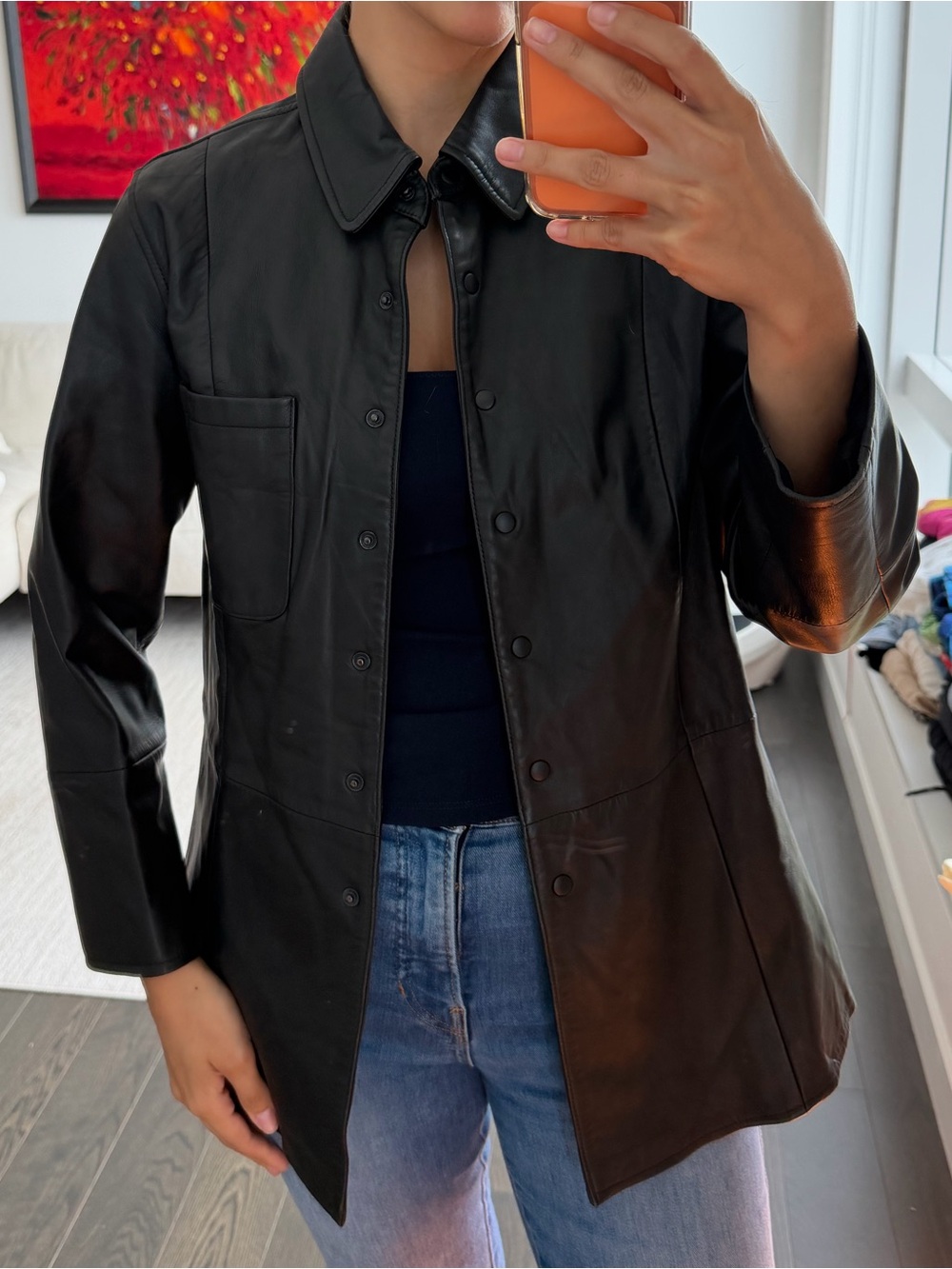 DANA BUCHMAN 100% Leather Shirt Jacket | Black | Size 8